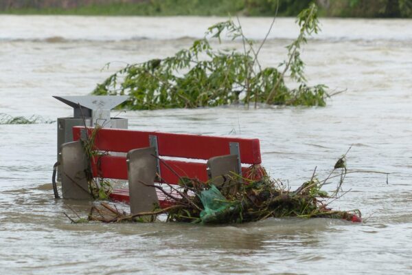 HORROR: At Least 13 People Dead, More Than 20 Girls Missing From Christian Summer Camp Amid Catastrophic Flooding in Central Texas (VIDEO) flood, park bench, flooded, red, natural disaster, flotsam and jetsam, flooding, flow, riverside, nature, water, catastrophe, flood disaster, storm, force of nature, civil protection, water level, flood of the century, climate change, climate protection, environmental protection